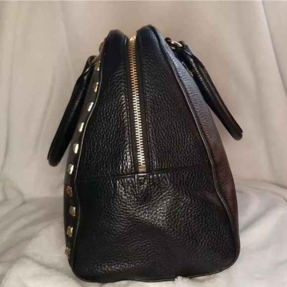 Michael Kors Black Leather Sandrine Gold Stud Satchel - Picture 4 of 16